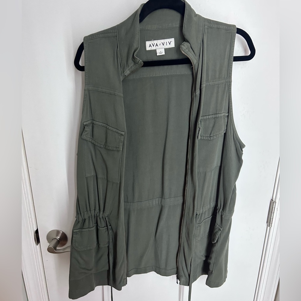 Ava&viv olive green utility long vest